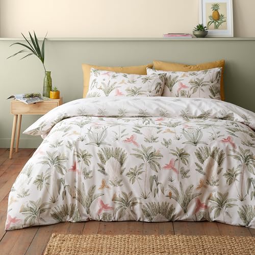 Catherine Lansfield Paradiso Palm Reversible Super King Duvet Cover Set with Pillowcases Natural