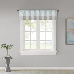 Madison Park Amherst Polyoni Pintuck Teal Gray Window Valance, Modern Rod Pocket Valances for Windows, 50X18, Aqua
