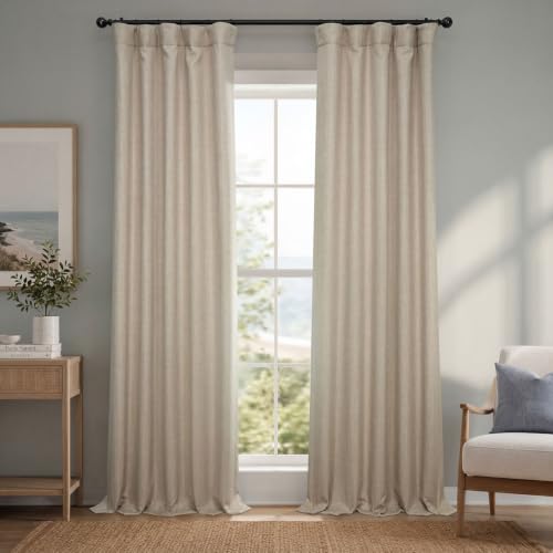 HPD Half Price Drapes Faux Linen Textured Room Darkening Curtains for Bedroom 96 Inches Long (1 Panel), 50W X 96L Curtains for Living Room Home Decor, Thatched Tan
