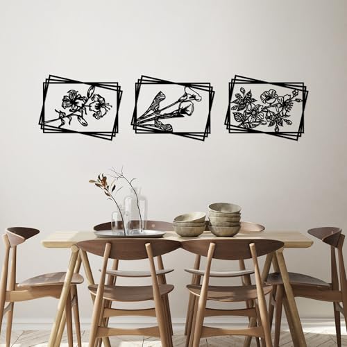Stylish Black Decorative Metal Wall Accessory (3 Pieces), 47 x 60 cm, 100% Metal, 1.5 mm Thickness, Perfect for Modern Home Decor & Gallery Walls