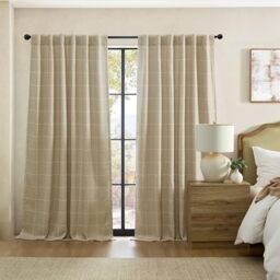 "Elrene Home Fashions Sawyer Windowpane Plaid Blackout Window Curtain Panel with Rod Pocket/Back Tabs for Living Room/Bedroom/Office, 52""x84"", Sand"