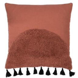 furn. Radian Feather Filled Cushion – Textured Semi Circle Tufted Cotton Tassel Trim Decorative Pillow (Brick – 45x45cm)