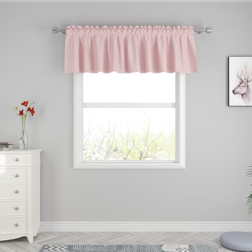 "UPOPO Pink Valance Curtains 18 inches Long Linen Textured Curtain Valance Toppers Kitchen Short Small Mini Little Living Room Bedroom Window Curtain Valances 1 Panel Rod Pocket 54""x18"""