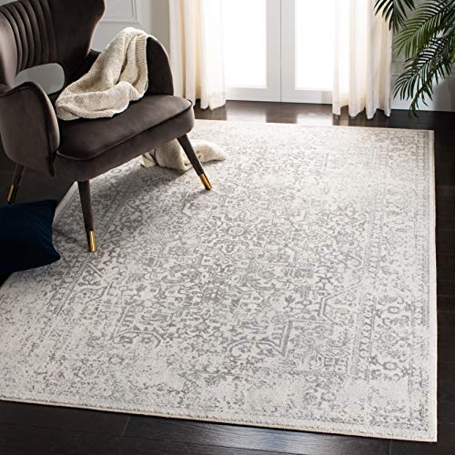 Safavieh Traditional Rug for Living Room, Dining Room, Bedroom - Evoke Collection, Short Pile, in Ivory and Grey, 201 x 201 cm