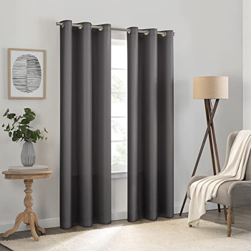 Eclipse Kendall Solid Textured Blackout Thermal Insulated Lining Grommet Window Curtain for Bedroom (1 Panel), 42 in x 54 in, Charcoal