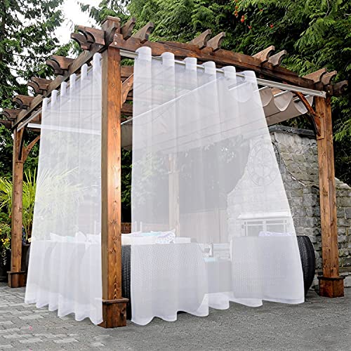 Bonzer White Outdoor Sheer Curtains for Patio Waterproof - 2 Panels Wide Grommet Indoor Voile Curtain for Living Room, Bedroom, Porch, Pergola, Cabana, 100 x 95 inch, White