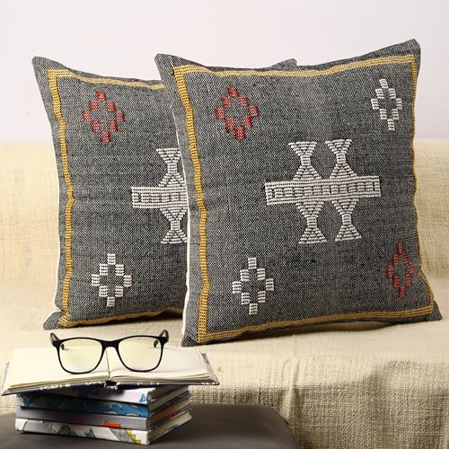 Trade Star Handwoven Pillowcases Set of 2 Throw Pillow Covers Handloomed Cotton Cushion Covers Rug Decorative Cushion case 18x18 Inches
