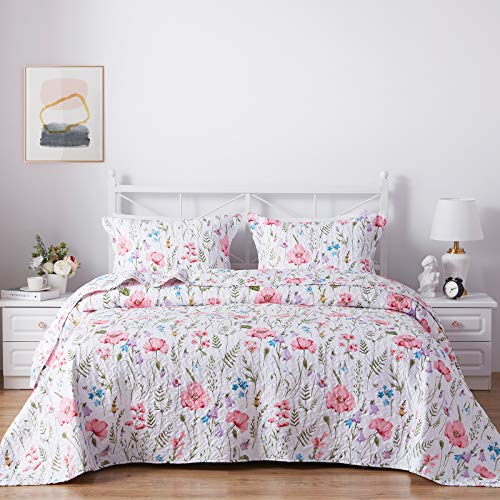 "SunStyle Home Floral Queen Quilt Bedding Set, Lightweight Bedspreads,Boho - Soft Coverlet With 2 Pillow Shams, Morden Style Quilts for All Season, Suitable for Bed, Couch, Bedroom,Guest Room,90""X96"""