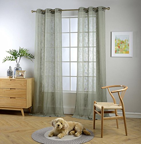 "MIUCO Semi Sheer Curtains Poly Linen Textured Solid Grommet Curtains 84 Inches Long for Living Room 2 Panels (2 x 37 Wide x 84"" Long) Sage"