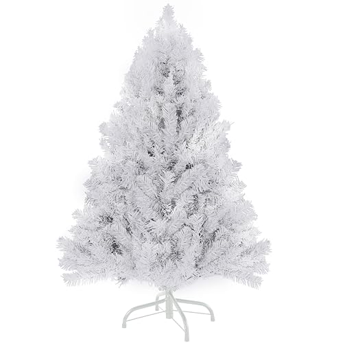 4ft White Christmas Tree - Premium Hinged Artificial Small Christmas Tree, Canadian Fir Full Bodied 4 Feet Tree with 320 Tips, Lightweight and Easy to Assemble Holiday D??cor Tree with Metal Stand