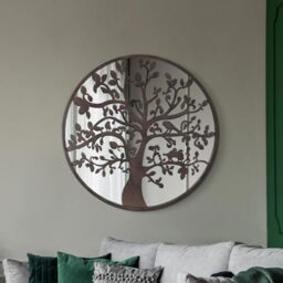 "The Chelsea - Rustic Metal Round Shaped Window Decorative Wall Mirror 32"" X 32"" (80CM X 80CM) With Tree Décor"