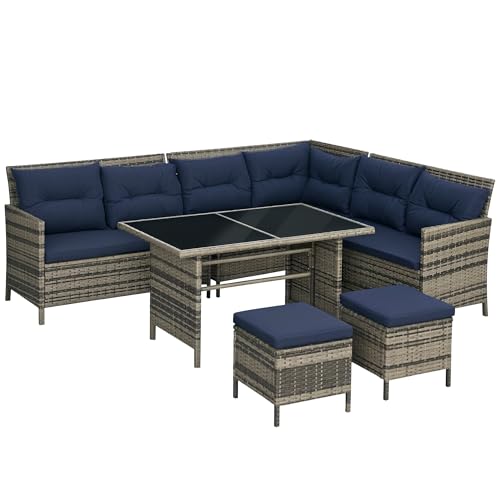 Outsunny 6 PCs Patio wicker Sofa Set Rattan Chair Furniture w/ Glass & Cushioned