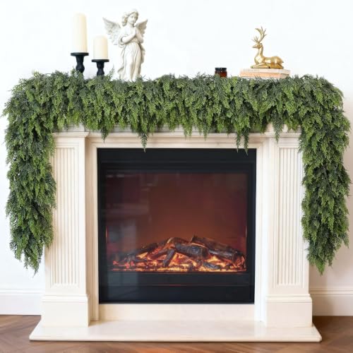 Real Touch Christmas Cedar Garland -9ft Artificial Garlands Faux Cedar Fake Pine Needles Garland for Fireplace,Table,Window,Stairs,Mante,Holiday Indoor Outdoor Xmas Decor(1PCS)