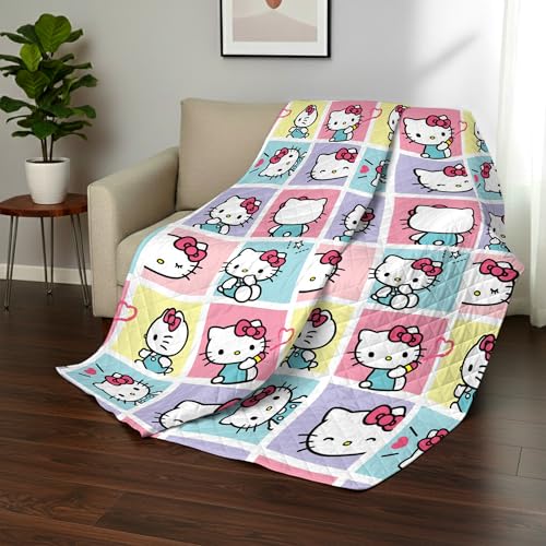 Hello Kitty Sweet As Can Quilted Throw Blanket ??? Official Oversized Blanket Featuring Classic Characters - Soft and Comfy Bedding for Kids??? Bed, Couch, or Nap Time- 60 x 80 Inches