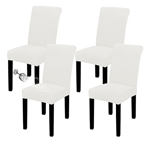 Easy-Going 100% Waterproof Dining Room Chair Cover Set of 4, Stretch Jacquard Parson Chair Slipcover Removable Washable Chair Protector for Home, Restaurant, Banquet (XLarge, Cream)