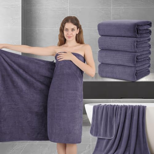 Extra Large Bath Sheet Set of 4,Ultra Soft Fluffy Towel,35???x 70???Oversized Bath Towel Set,Premium Microfiber Bathroom Towel Set Highly Absorbent Quick Dry Shower Towel for Bathroom,Hotel,Spa (Purple)