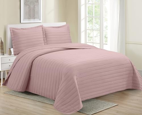 MK Collection Embossed Modern Quilt Oversized Coverlet Bedspread Set Solid Color New #Nancy (Pink, Full/Queen)