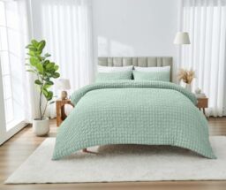 GC GAVENO CAVAILIA Textured Waffle Double Duvet Cover Set With Pillow Cases - Breathable Microfiber Bedding Set Hidden Button Closure - Lightweight Reversible Quilt Bed Cover - 200x200cm, Sage Green