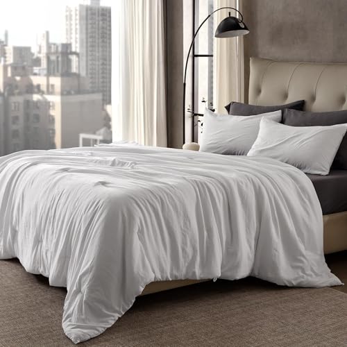SLEEP ZONE Queen Size Comforter Set, Fluffy Lightweight and Breathable Bedding Set with 1 Comforter and 2 Pillow Sham, White
