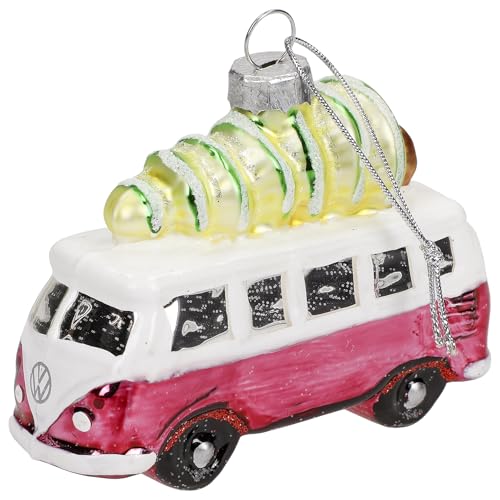 Volkswagen 3A2087790BL9 Christmas Tree Pendant VW T1 Bulli Christmas Tree Christmas Snow Glitter, Red/Pink