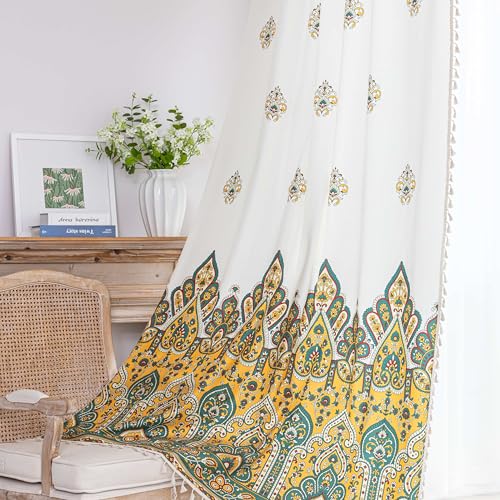 Erbnaryx Boho Floral Curtains French Country Farmhouse Curtains 54 Inches Long Light Filtering Window Rod Pocket Drapes for Living Room 2 Panels