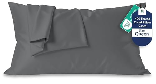 "Royale Linens 400 Thread Count 100% American Grown Cotton Pillowcase Set - Luxury Sateen Queen Pillow case - 20""x30"" Inch - Soft & Smooth Set of 2 Grey Pillowcases - (Queen, Spanish Slate)"