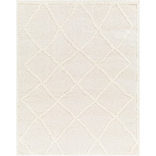 Livabliss Sumaya Bolina Shaggy Carpet 160x213 cm, Soft Plush Thick Pile for Living Room & Bedroom, Geometric Abstract Fluffy Design, Easy Care, Beige White