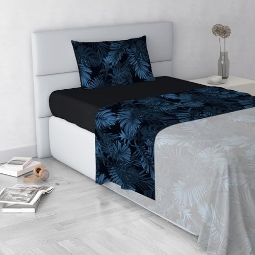 Fashion Bed Sheet Set, Made in Italy, Soft Microfibre Bed Set, Fitted Sheet, Top Sheet 150 x 270 cm and Pillowcase with Inner Flap, Single, Banshee