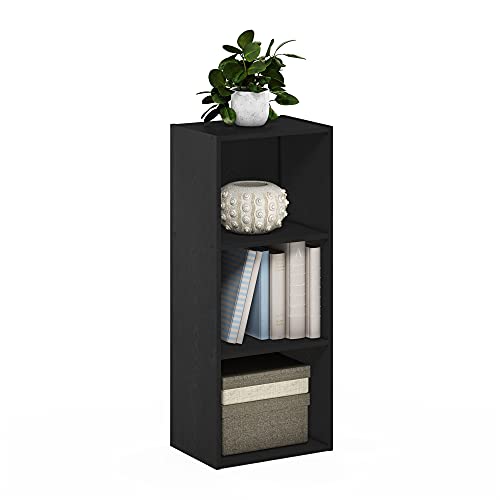 Furinno LUDER Book Shelf, 3-Cube Bookshelf, Bookcase, 9.3 x 12 x 31.5, for Living Room, Bedroom, Home Office, Blackwood