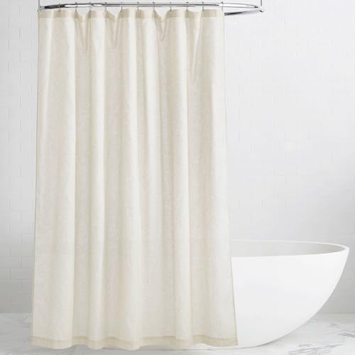 KGORGE Natural Linen Shower Curtain for Bathroom - Linen Blend Button Hole Semi Sheer Lightweight Waterproof Shower Curtains for Bathtub, 72 x 96 inches Long, Hooks Included