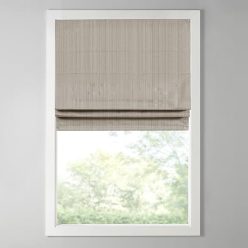 "Madison Park Galen Cordless Roman Shades - Fabric Privacy Single Panel Darkening, Energy Efficient, Thermal Insulated Window Blind Treatment, for Bedroom, Living Room Decor, 34"" x 64"", Taupe"