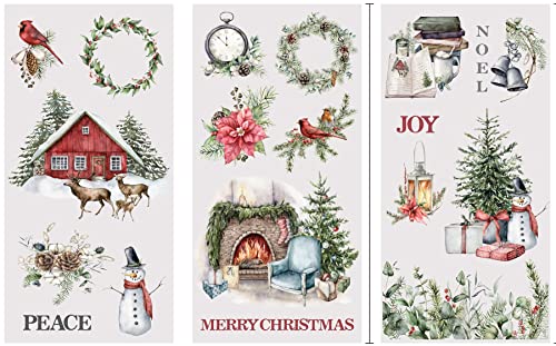 Rub on Transfers for Crafts and Furniture - 3 Design Sheets 6???x 12??? - Home Decor Transfers - Furniture and Craft Decals - by Thymeless Designs (Cozy Christmas)
