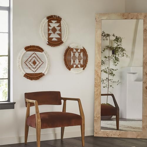 Flber Macrame Wall Hanging Boho Decor Set of 3 ??? Handmade Round Geometric Woven Cotton Rope Art for Living Room, Bedroom, Entryway or Bohemian Wall Display