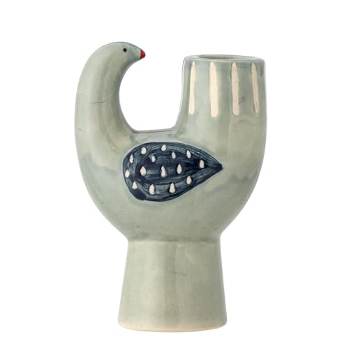 Bloomingville Trudy Candle Holder in Bird Design, Ceramic in Blue/Green, 12 x 8 cm - Stylish Decorative Element