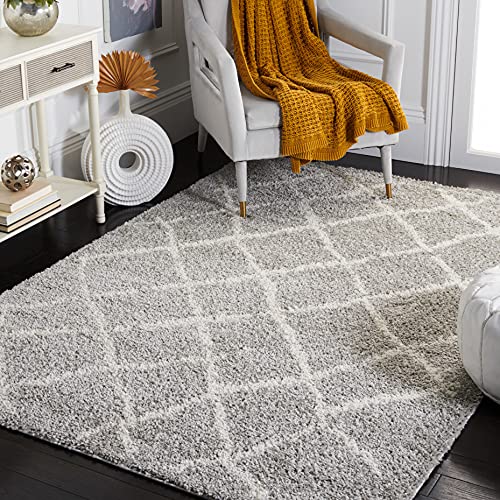 Safavieh Moroccan Shaggy Indoor Woven Square Area Rug, Berber Shag Collection, BER162, in Light Grey / Cream, 155 X 155 cm for Living Room, Bedroom or Any Indoor Space