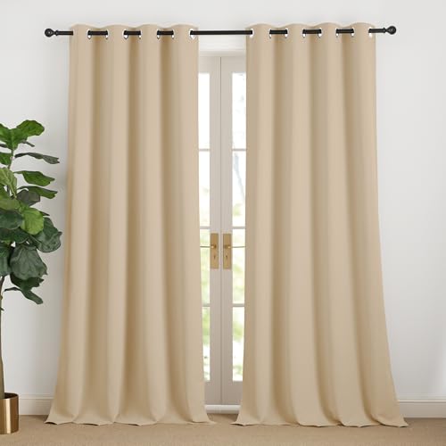 NICETOWN Curtain Insulating Cold Protection Curtains Opaque Beige Curtains 240 cm Long Opaque Curtains with Eyelets Living Room Overcurtains Modern Set of 2 Biscotti Beige H 240 x W 140 cm