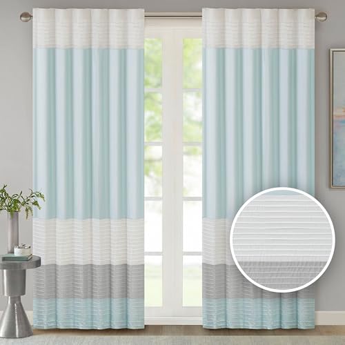 Madison Park Amherst Faux Silk Rod Pocket Curtain with Privacy Liner for Living Room, Window Curtains for Bedroom and Dormitory, 50 x 84, Aqua