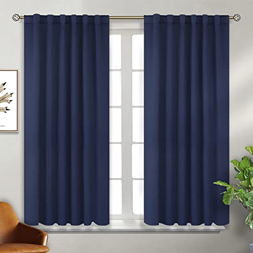 BGment Rod Pocket and Back Tab Blackout Curtains for Bedroom - Thermal Insulated Room Darkening Curtains for Living Room, Set of 2 Panels (52 x 45 Inch, Navy Blue)