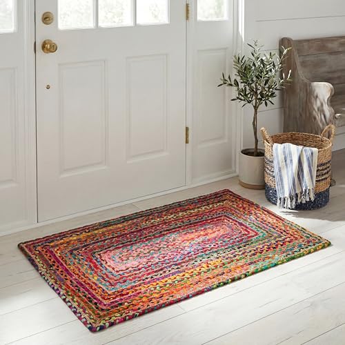 Safavieh Boho Rug for Living Room, Dining Room, Bedroom - Cape Cod Collection, Short Pile, in Red and Multicolor, 69 X 122 cm