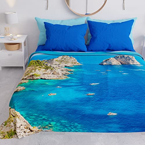 PETTI Artigiani Italiani - Microfibre Sofa Cover 220 x 270 cm, Marine Pattern 03 - Multipurpose for Sofas, Bedspreads and Table Covers - Washable Protective Cover
