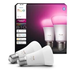 Philips Hue A60 LED Smart Bulb, E27, Pack of 2 - White and Colour Ambiance Light, Smart LED, 6W, 810lm, Dimmable, Bluetooth App Control, Smart Home