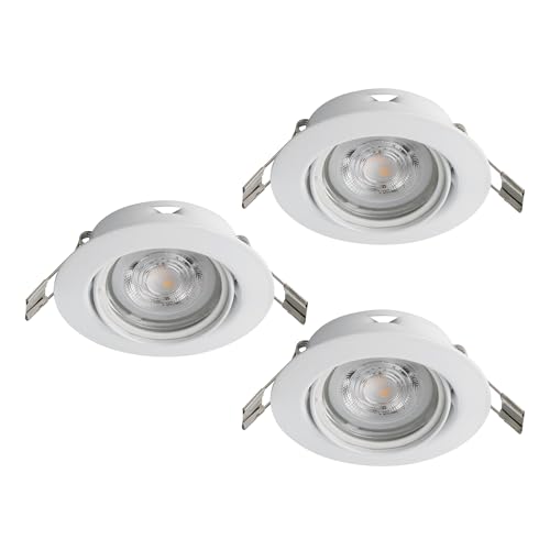 Eglo Set of 3 LED recessed spotlights Favazzina, Round Flat Metal Ceiling Lights in White, incl. GU10 Bulbs, Warm Ø 8.8 cm