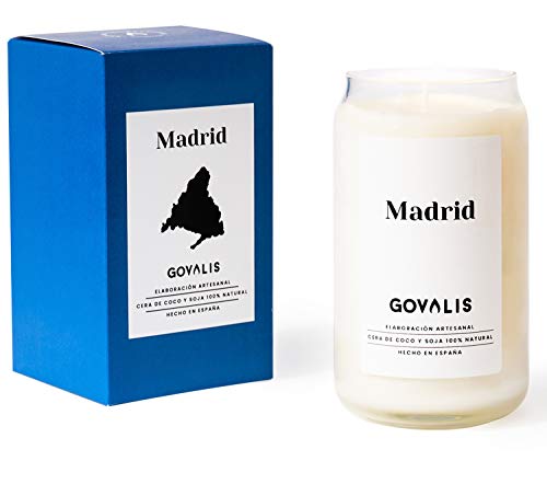 GOVALIS Madrid Scented Candle - 100% Natural Soy Wax - 100 Hours, Large Scented Candle in Glass, Vegan, Wood Smell, Original Gifts for Women Friends, Madrid Memories, Decoration