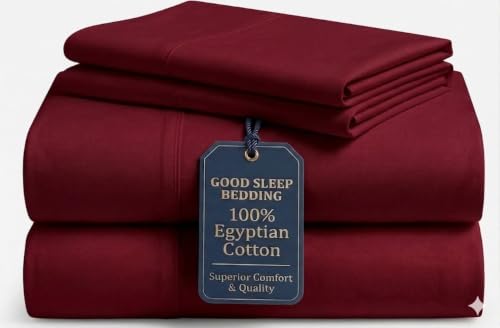 Good Sleep Bedding 100% Cotton King Size Sheets Set - 4 Pc, 800 TC King Sheets Deep Pocket, Fits Upto 16 Inch, Soft & Breathable King Sheets - Burgundy