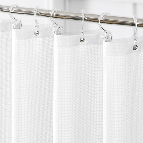 QiyI 3 in 1 Waffle Shower Curtain Set with Liner, White, 72 x 72 - Shower Curtain and Liner Set with Hooks, Waterproof Bathroom Curtain with PEVA Liner & 12 Double Sided Clear Plastic Rings
