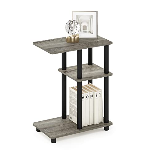 Furinno TURN-N-TUBE Side Table, 3-Tier C-Shape End Table with Open Shelf, Toolless Assembly Night Stand, Bedside Table, for Living Room, Bedroom, French Oak/Black