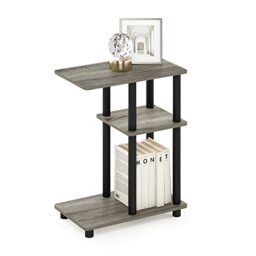 Furinno TURN-N-TUBE Side Table, 3-Tier C-Shape End Table with Open Shelf, Toolless Assembly Night Stand, Bedside Table, for Living Room, Bedroom, French Oak/Black
