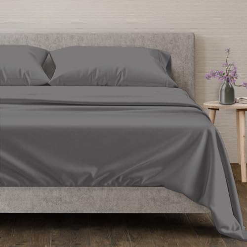 Mayfair Linen 100% Egyptian Cotton Sheets, Dark Grey King Sheets Set, 600 Thread Count Long Staple Cotton, Sateen Weave for Soft and Silky Feel, Fits Mattress Upto 18'' DEEP Pocket