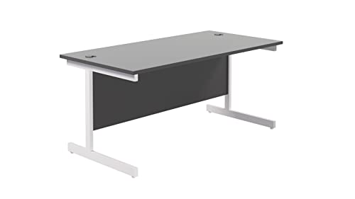 Office Hippo Heavy Duty Rectangular Cantilever Desk, Home & Office Table + Integrated Cable Ports, PC Desk - 5 Yr Wty - White Frame/Black Top, 160cm x 80cm