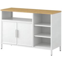 YITAHOME Sideboard Storage Cabinet Metal Cupboard 2 Doors Oak Top White